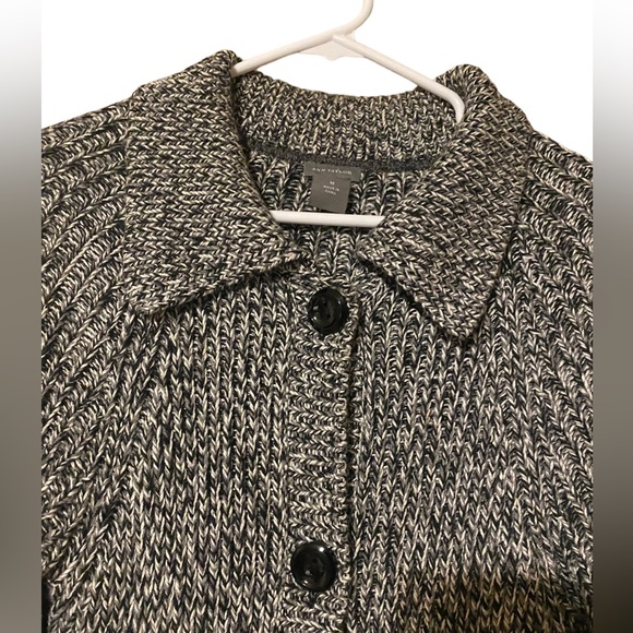 Ann Taylor Women’s Medium Open Cardigan Sweater Chunky Knit Black White Gray - Picture 9 of 13